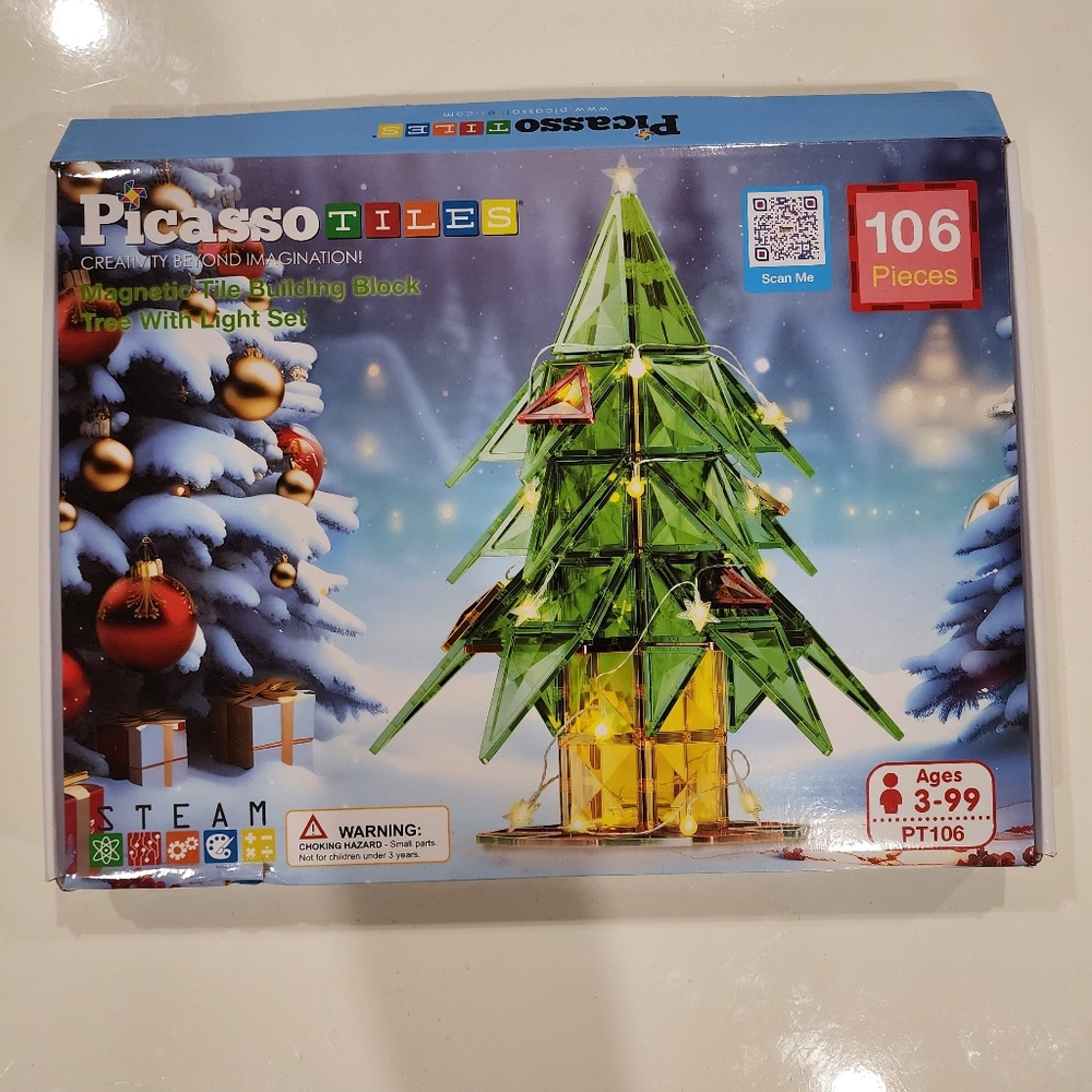 Picasso Tiles Magnetic Tile Building Block Tree With Light Set . Open box